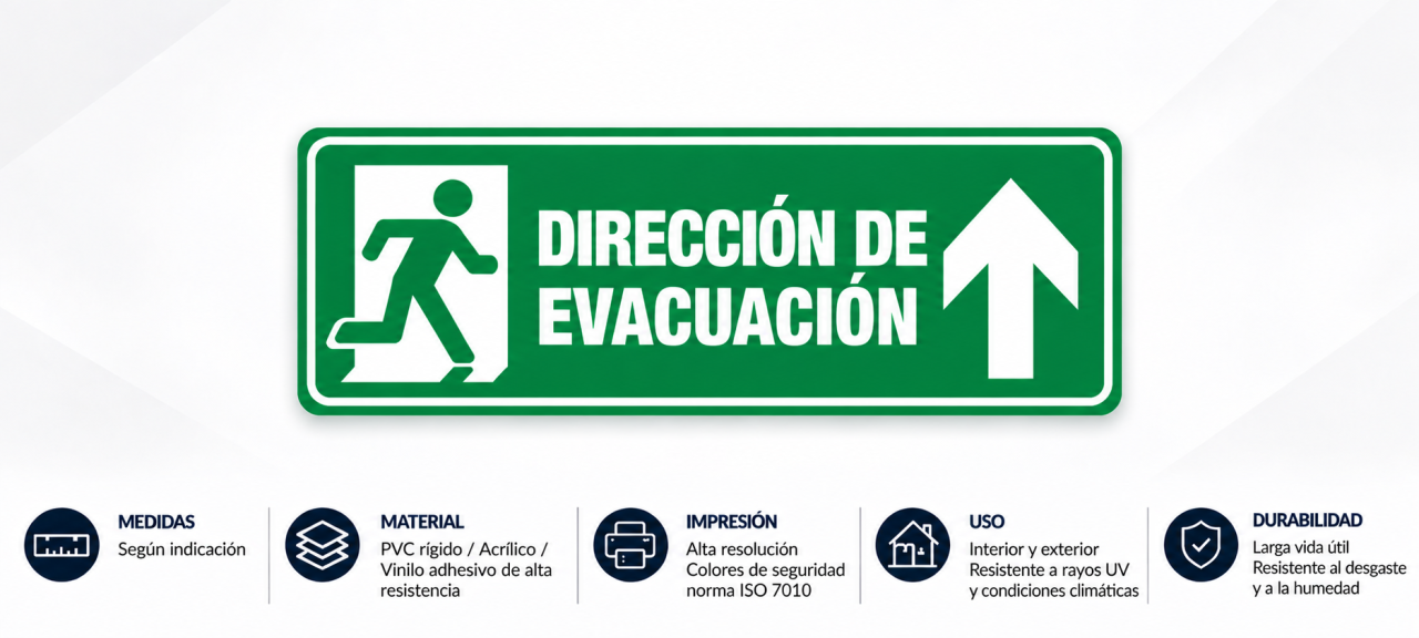 Señal de evacuación con especificaciones