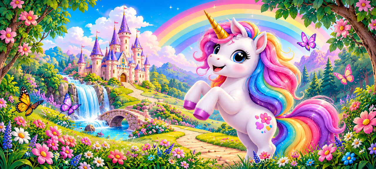 Unicornio Mágico en el Valle Arcoíris