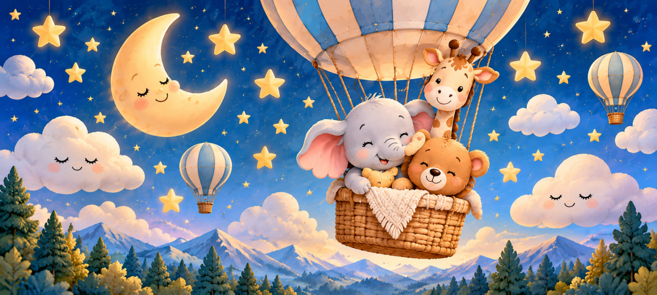 Viaje nocturno en globo con animalitos